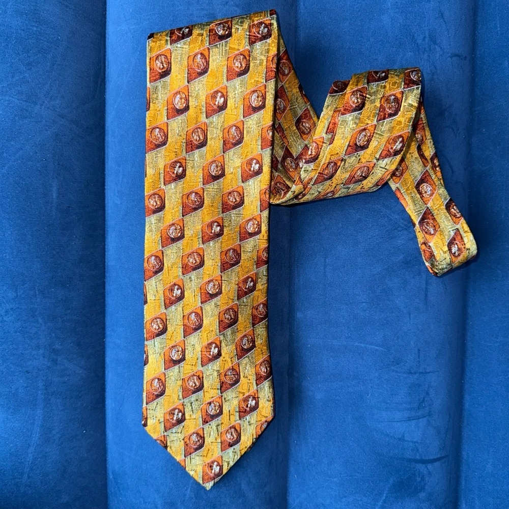 Ermenegildo Zegna 100% Silk Necktie Italy Copper Gold Vintage Geometric Tie EUC